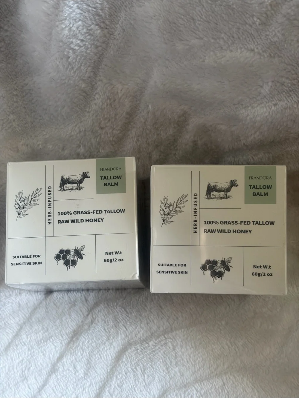 2 FRANDORA Tallow Balm 100% Grass-Fed, Hydrating, Sensitive Skin, Honey 60g